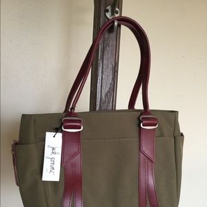 JACK GOMME Paris Green Cloth Leather trim tote